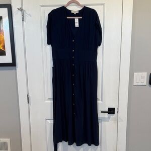 LOFT Navy Button-Down Dress